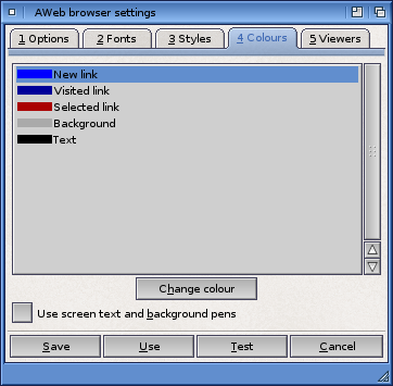 Browser Settings: Colours Tab