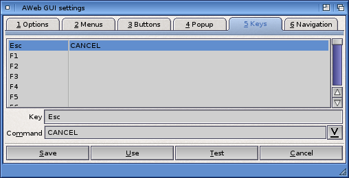 GUI Settings: Keys Tab