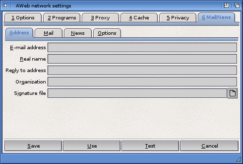 Network Settings: Mail/News->Address Tab