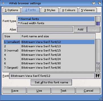 Browser Settings: Fonts Tab