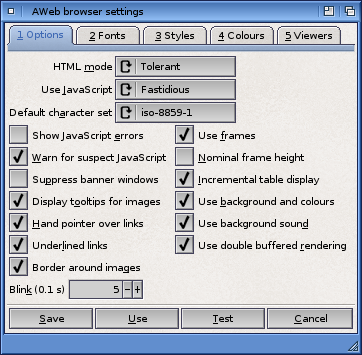 Browser Settings: Options Tab
