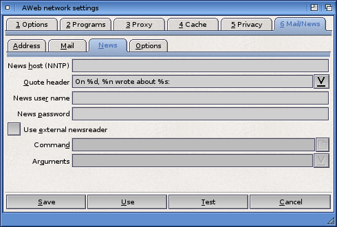 Network Settings: Mail/News->News Tab
