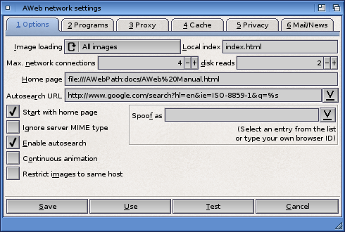 Network Settings: Options Tab